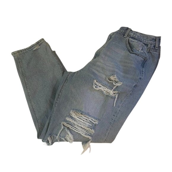 American Eagle Jeans Womens 12 Blue Mom Jeans Distressed Destroyed High Rise Y2K - Picture 6 of 13